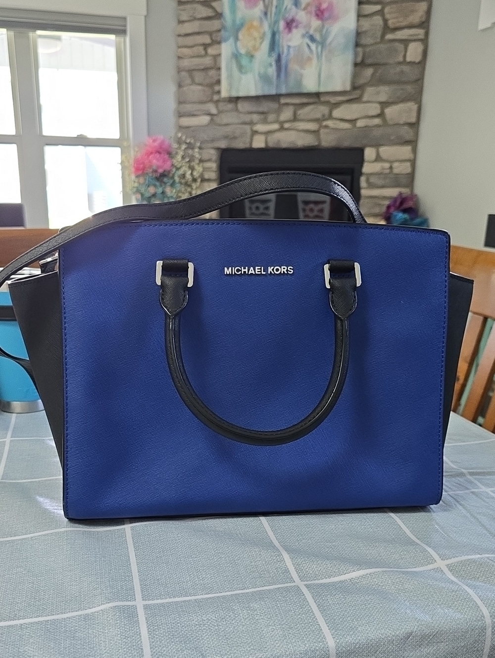 Michael Kors Royal Blue and Black Saffiano Satchel